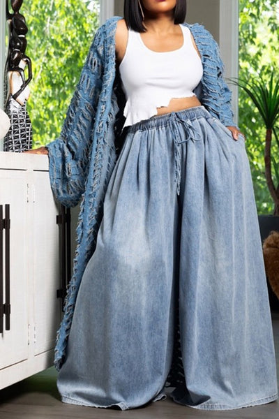 Retro Denim Drawstring Pants